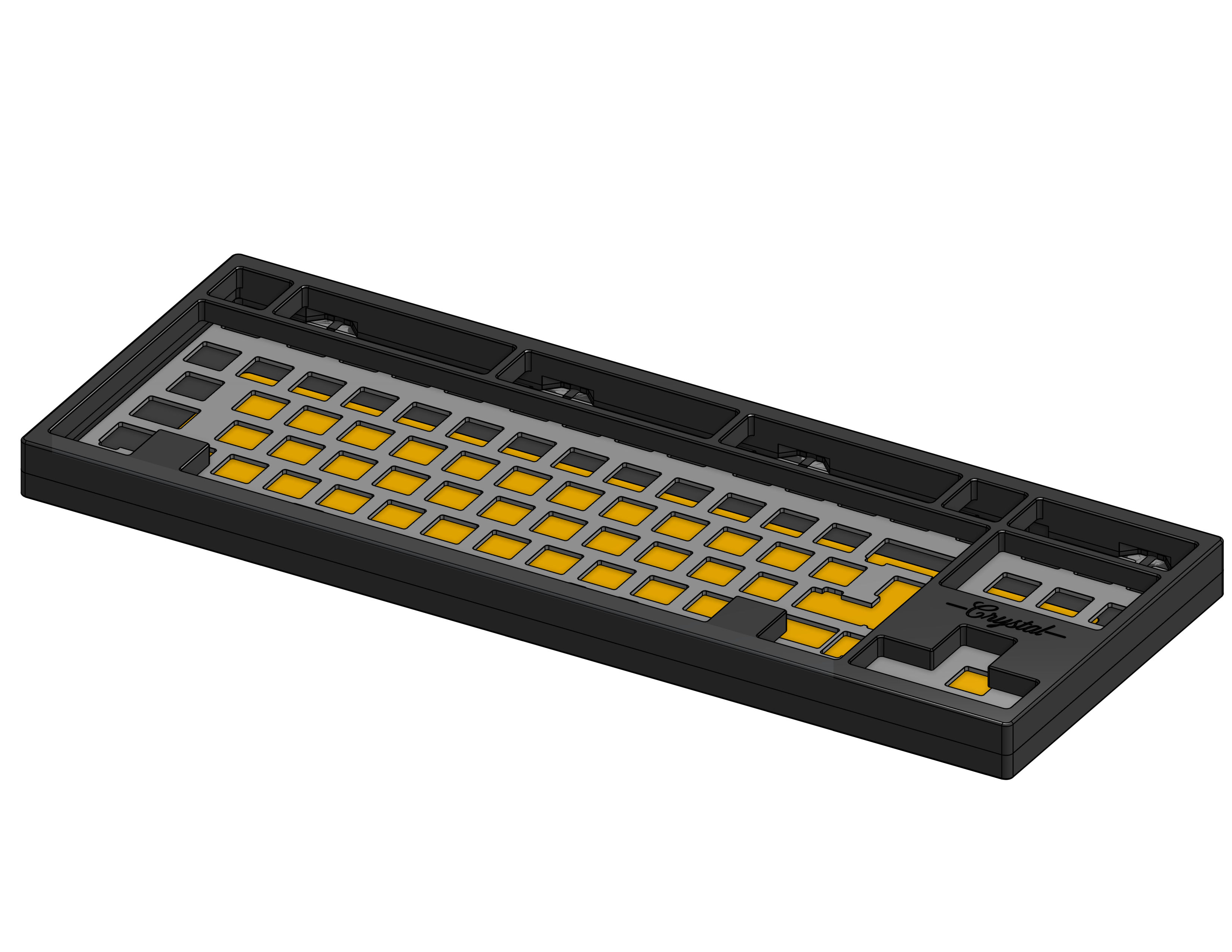 Crystal TKL CNC-machined keyboard chassis with aluminum plate and brass mass element.