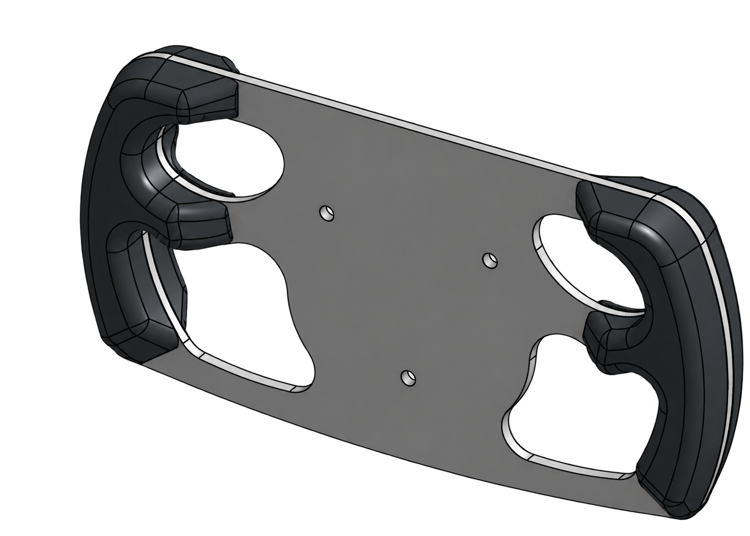 CAD rendering of the aluminum steering wheel plate with separate contoured grips.